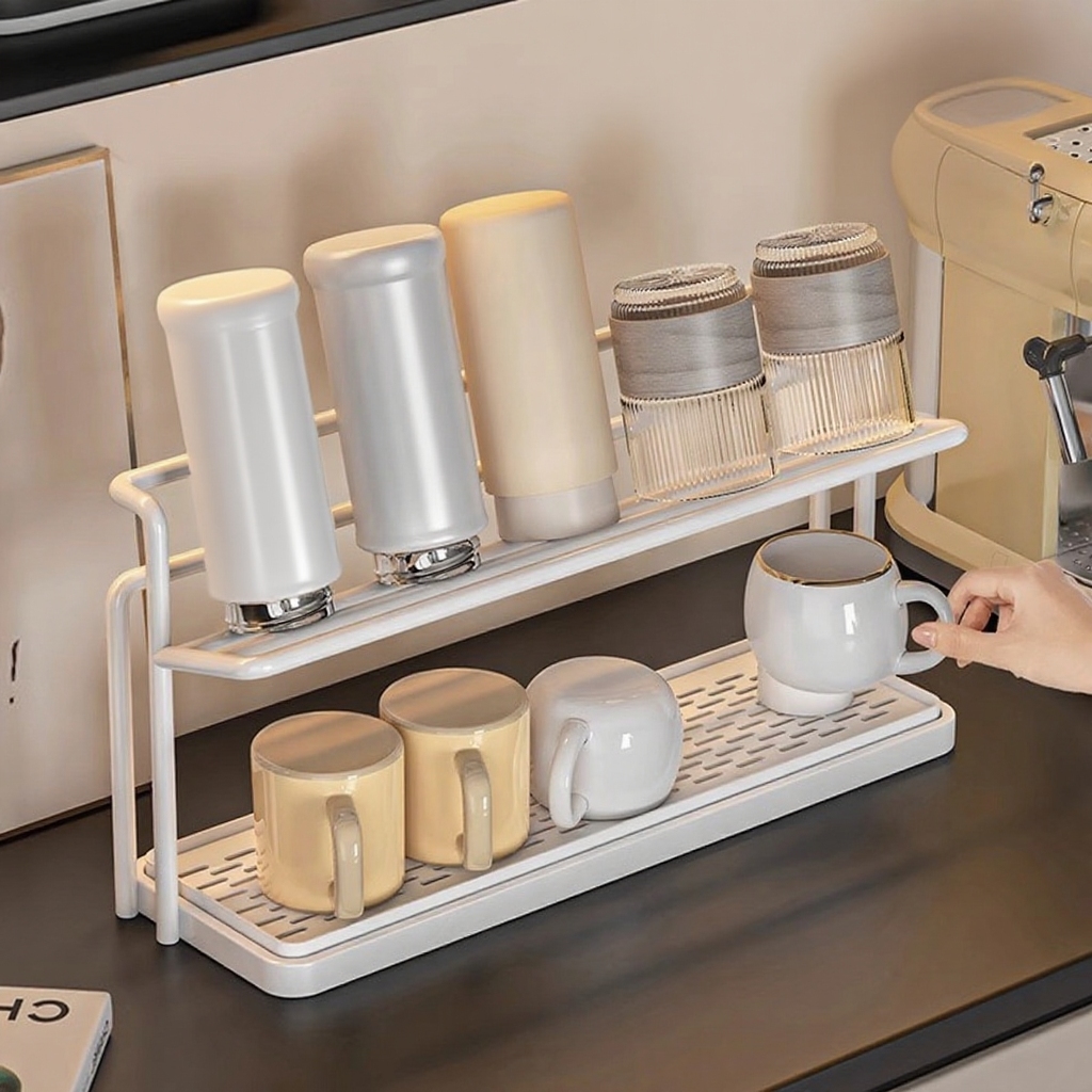 Cup rack storage rack kitchen table countertop glass cup tea cup coffee water cup double layer drain