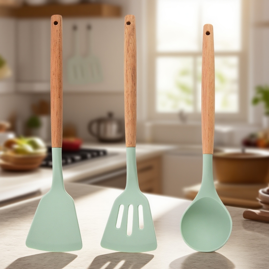 Fits the hand Cooking Spoon Kitchen Spoon Spatula not easily deformed Thickening Curved Handle flexi