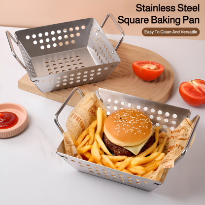 Barbecue tray stainless steel tray fruit and vegetable basket drain tray square hole mini BBQ set