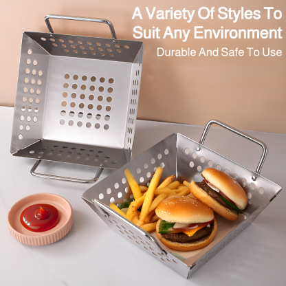 Barbecue tray stainless steel tray fruit and vegetable basket drain tray square hole mini BBQ set