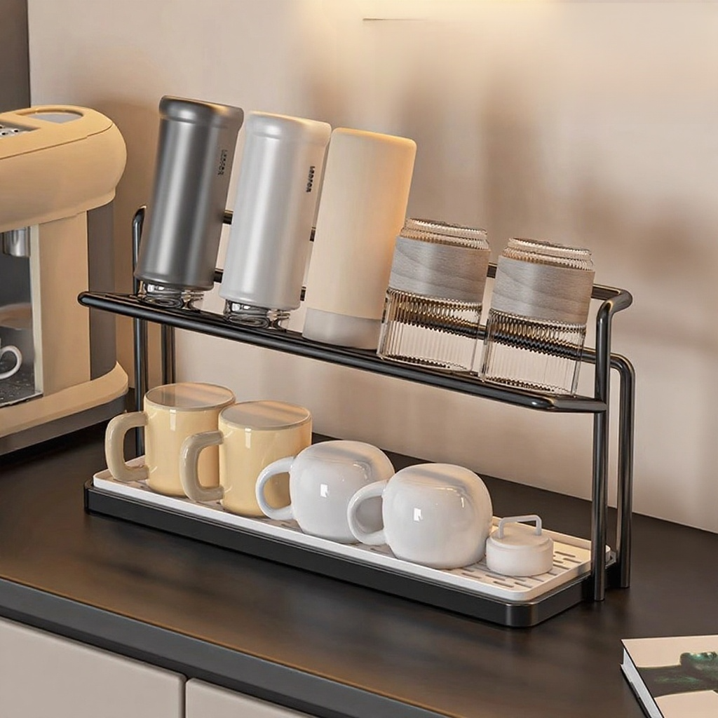 Cup rack storage rack kitchen table countertop glass cup tea cup coffee water cup double layer drain