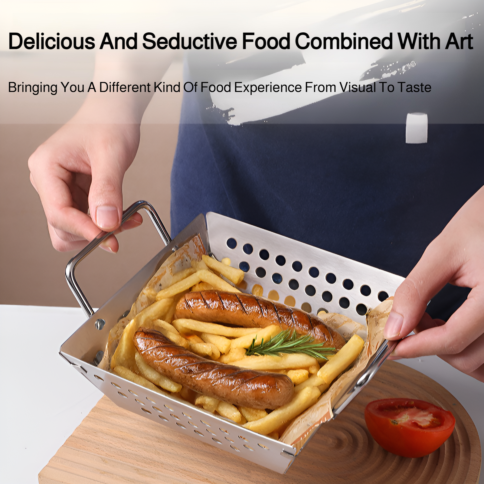 Barbecue tray stainless steel tray fruit and vegetable basket drain tray square hole mini BBQ set