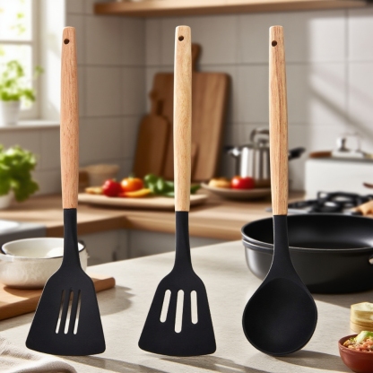Fits the hand Cooking Spoon Kitchen Spoon Spatula not easily deformed Thickening Curved Handle flexi