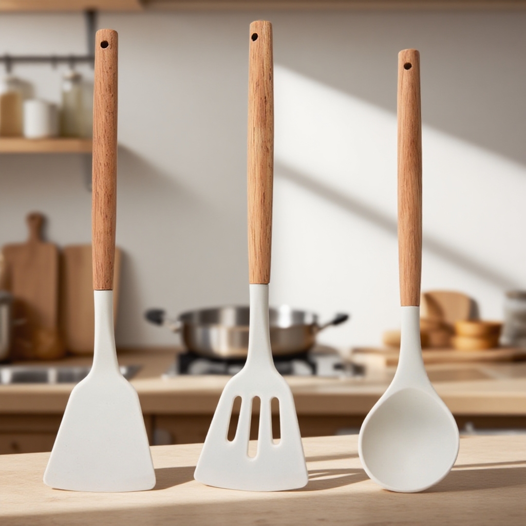 Fits the hand Cooking Spoon Kitchen Spoon Spatula not easily deformed Thickening Curved Handle flexi