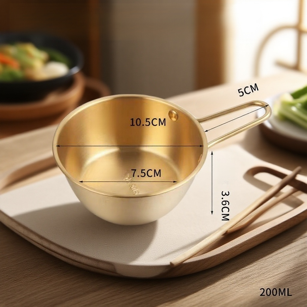 304 stainless steel rice wine bowl dipping bowl Korean seasoning bowl gold tableware with handle foo