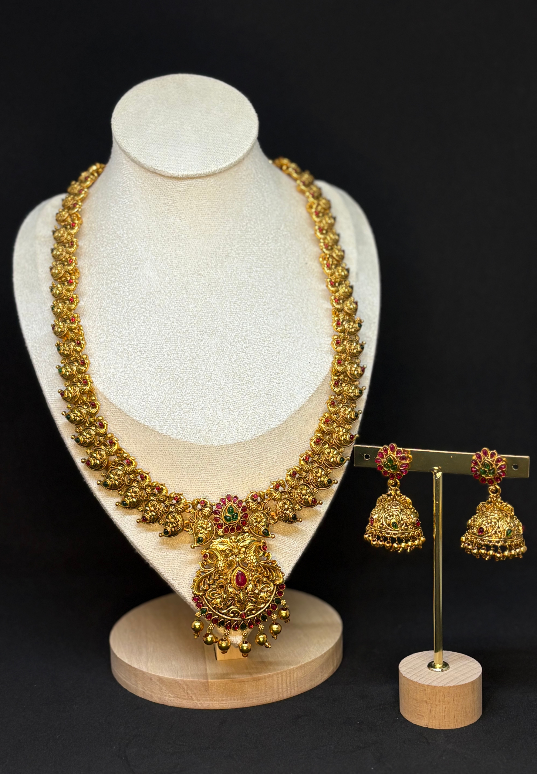 PEACOCK BLOSSOM LONG NECKLACE SET