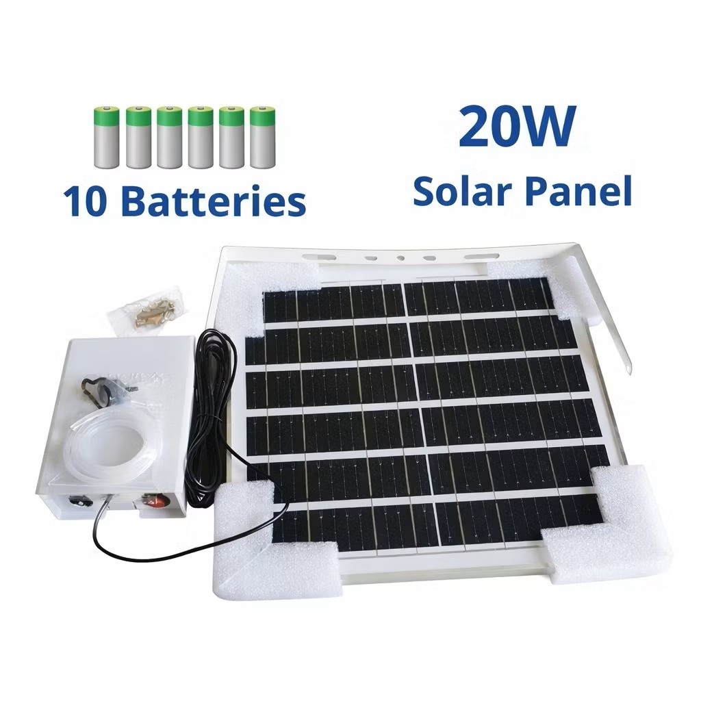 Solar Aquarium Oxygen Pump 20W 10 Battery Non Stop Air Fish Tank Backup Pam Oksigen Ikan Tenaga Solar 鱼缸太阳能打氧机 停电不死鱼