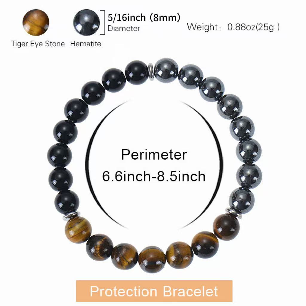 Golden Tiger Eye Bracelet - Attract Wealth, Courage & Protection with Obsidian & Hematite