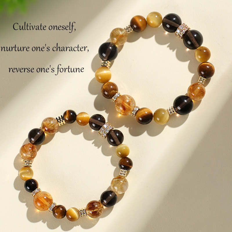 Golden Tiger Eye Bracelet - Attract Wealth, Courage & Protection with Obsidian & Hematite