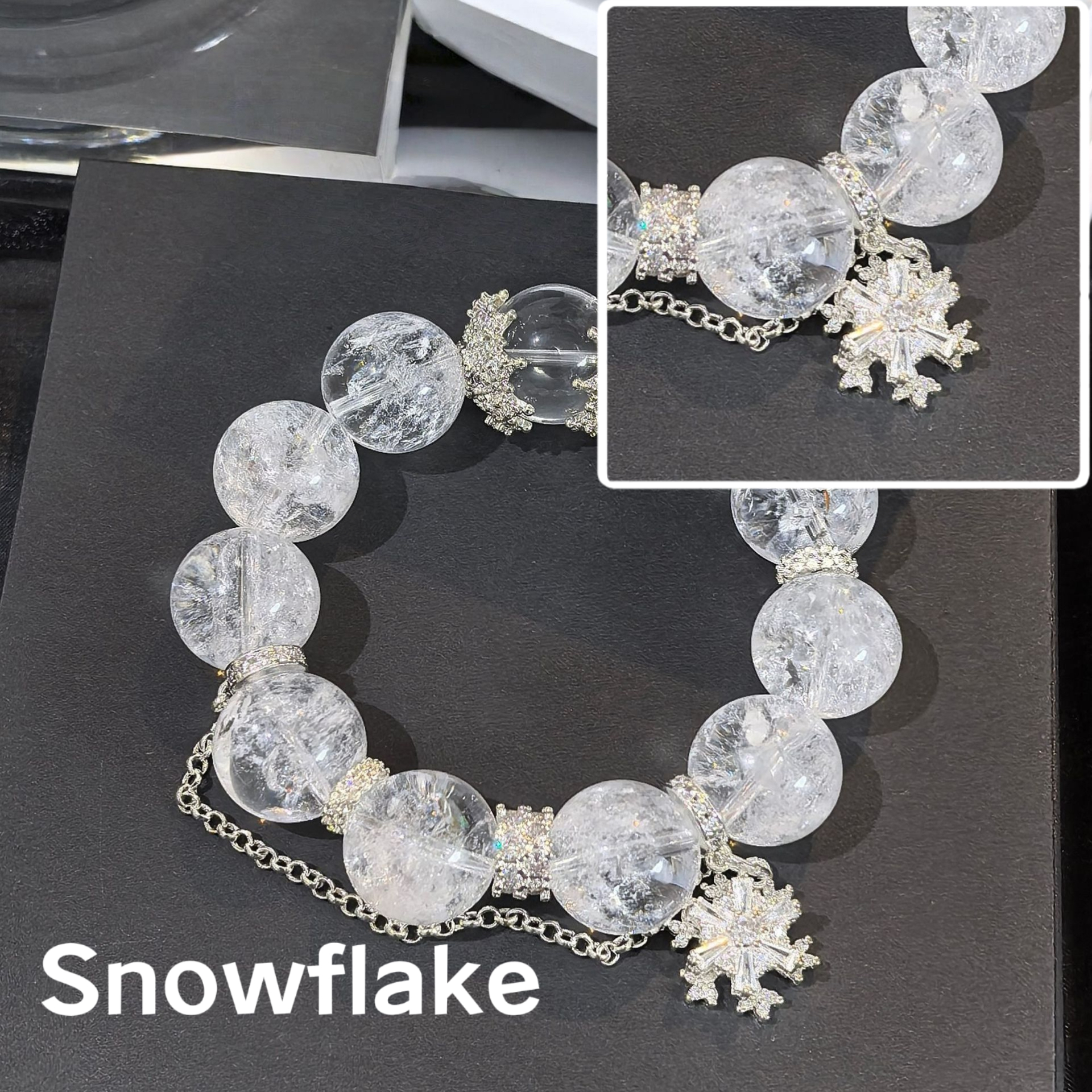 White Aze Crystal Bracelet | Pure Natural Magnetic Field · Calm Mind & Relieve Anxiety · Snowflake / Bow / Dreamcatcher Charm