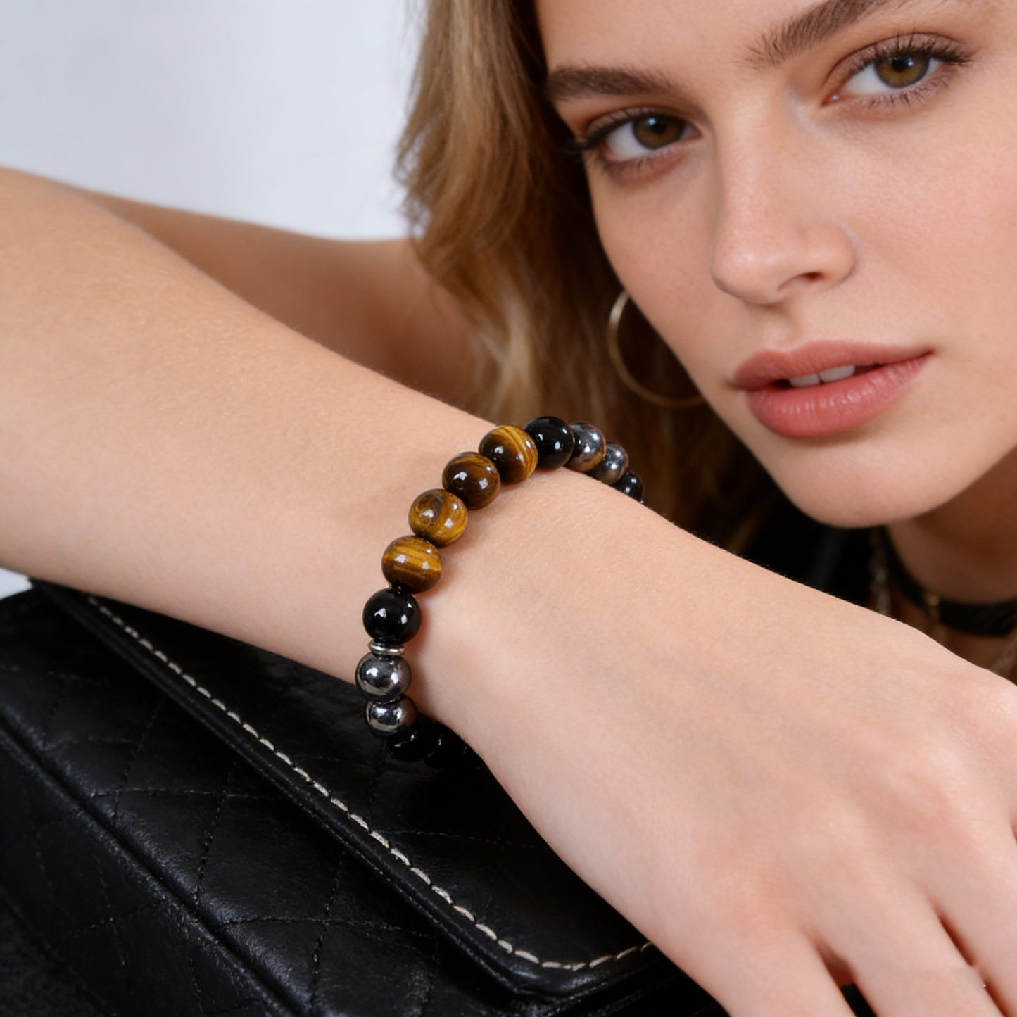 Golden Tiger Eye Bracelet - Attract Wealth, Courage & Protection with Obsidian & Hematite