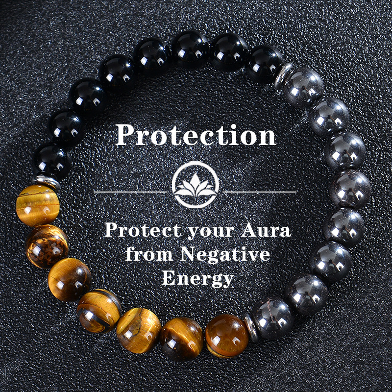 Golden Tiger Eye Bracelet - Attract Wealth, Courage & Protection with Obsidian & Hematite