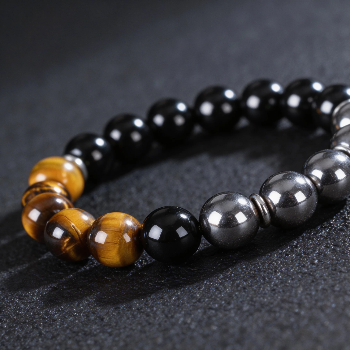 Golden Tiger Eye Bracelet - Attract Wealth, Courage & Protection with Obsidian & Hematite
