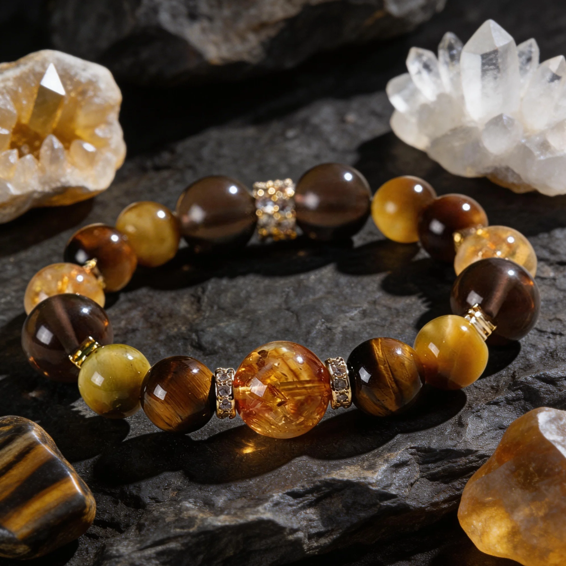 Golden Tiger Eye Bracelet - Attract Wealth, Courage & Protection with Obsidian & Hematite
