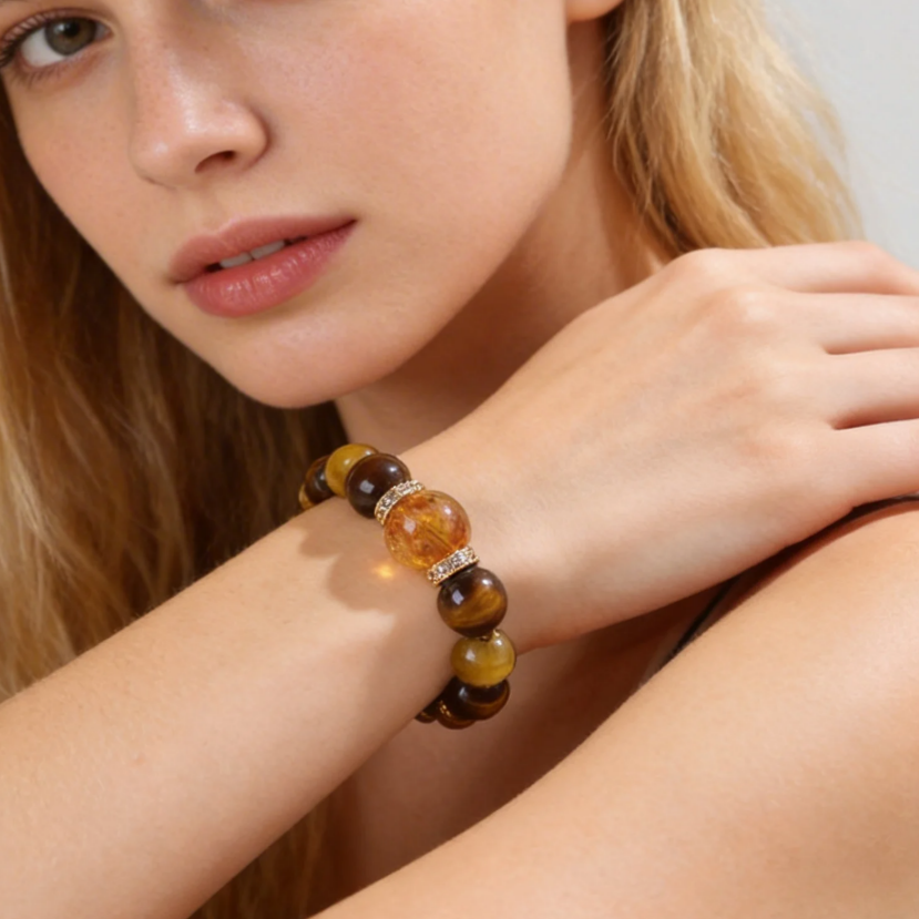 Golden Tiger Eye Bracelet - Attract Wealth, Courage & Protection with Obsidian & Hematite