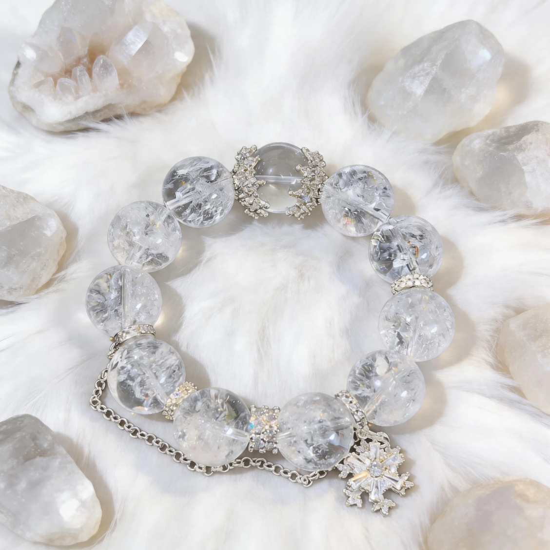 White Aze Crystal Bracelet | Pure Natural Magnetic Field · Calm Mind & Relieve Anxiety · Snowflake / Bow / Dreamcatcher Charm