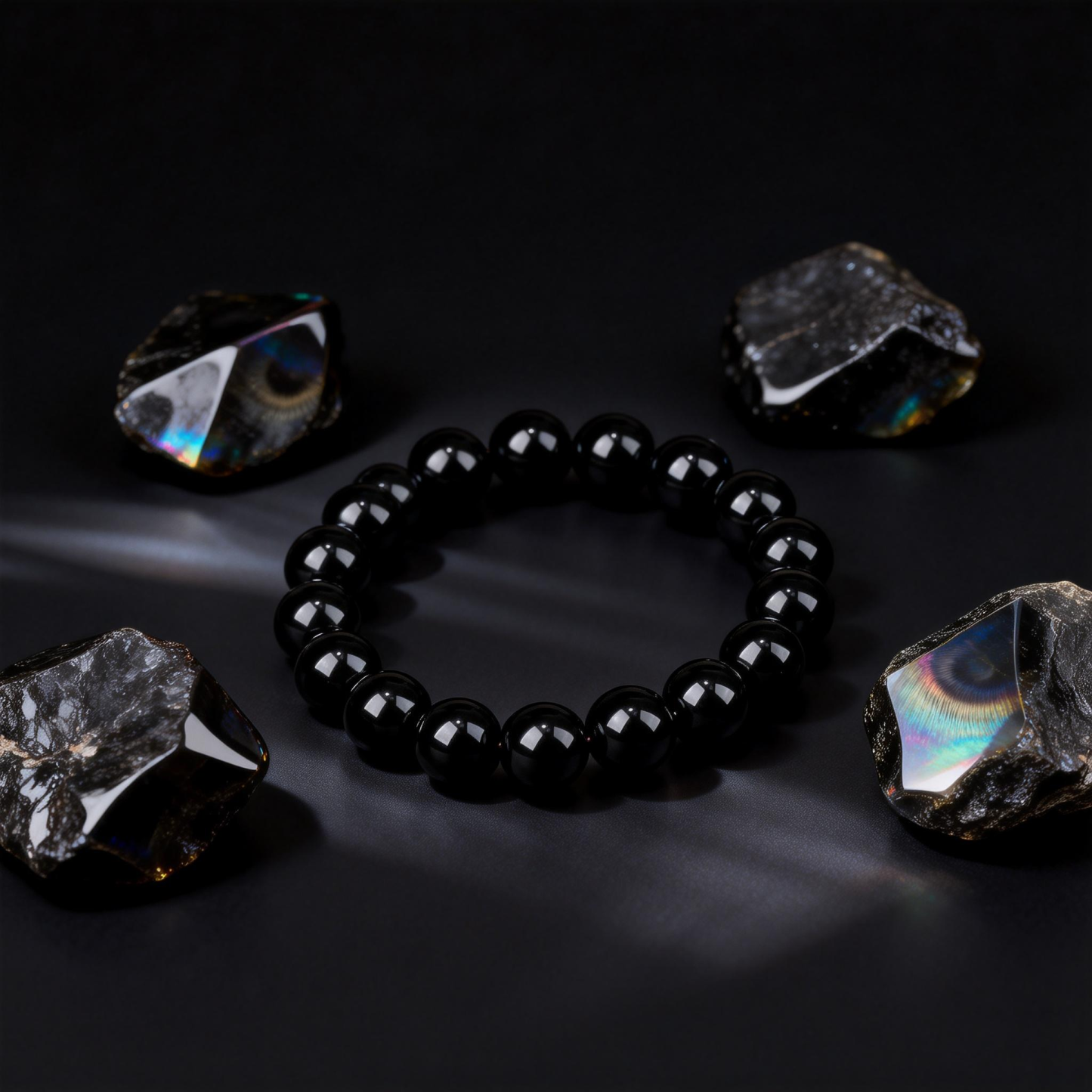 7.83Hz Schumann Black Obsidian Bracelet | Daoist Thunder Rite Blessed，Transmute Negative Energy into Protective Force Field （Comes with an appraisal certificate）