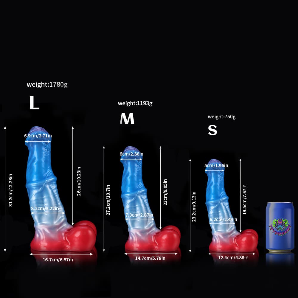 青と赤のグラデーションを持つ白駒風ディルド