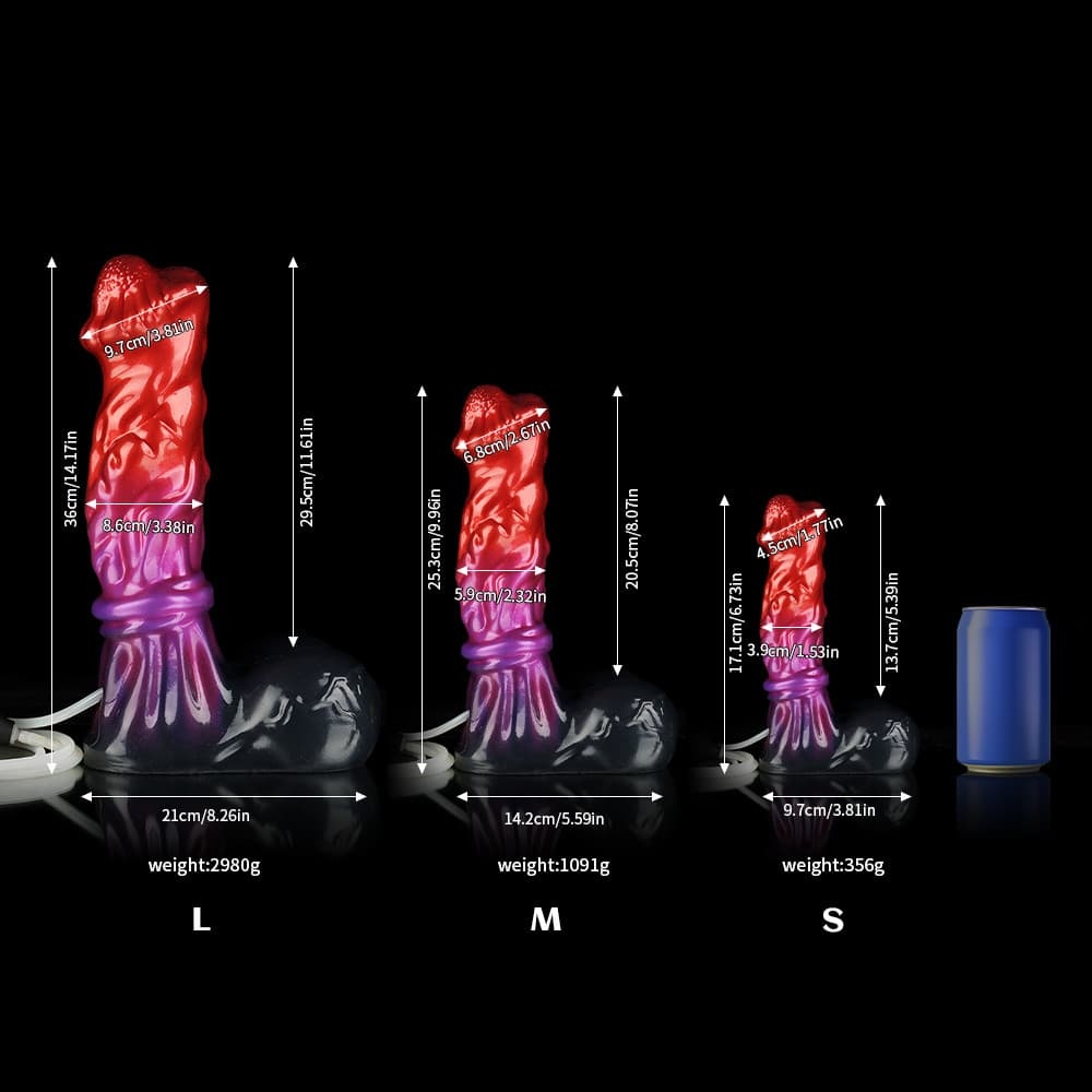 赤と紫の領主風射精ディルド