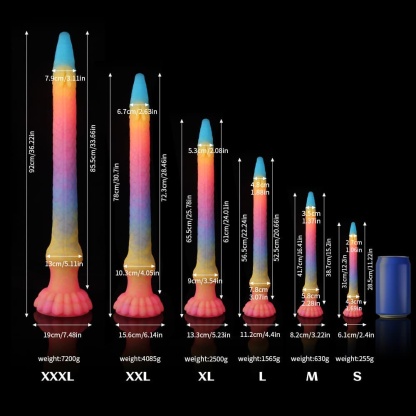カラフルな夜光グラデーションのウナギ風夜光ディルド