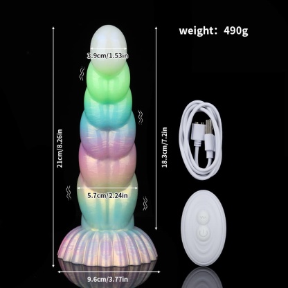 虹色グラデ撚りデザイン、夜光電動振動ディルド
