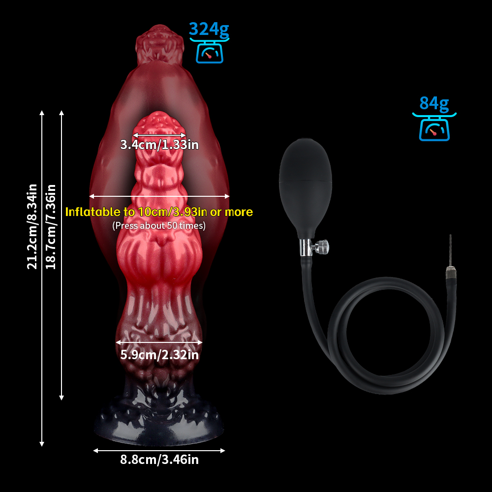 赤黒グラデの犬茎（狗屌）風インフレータブルアナルプラグ