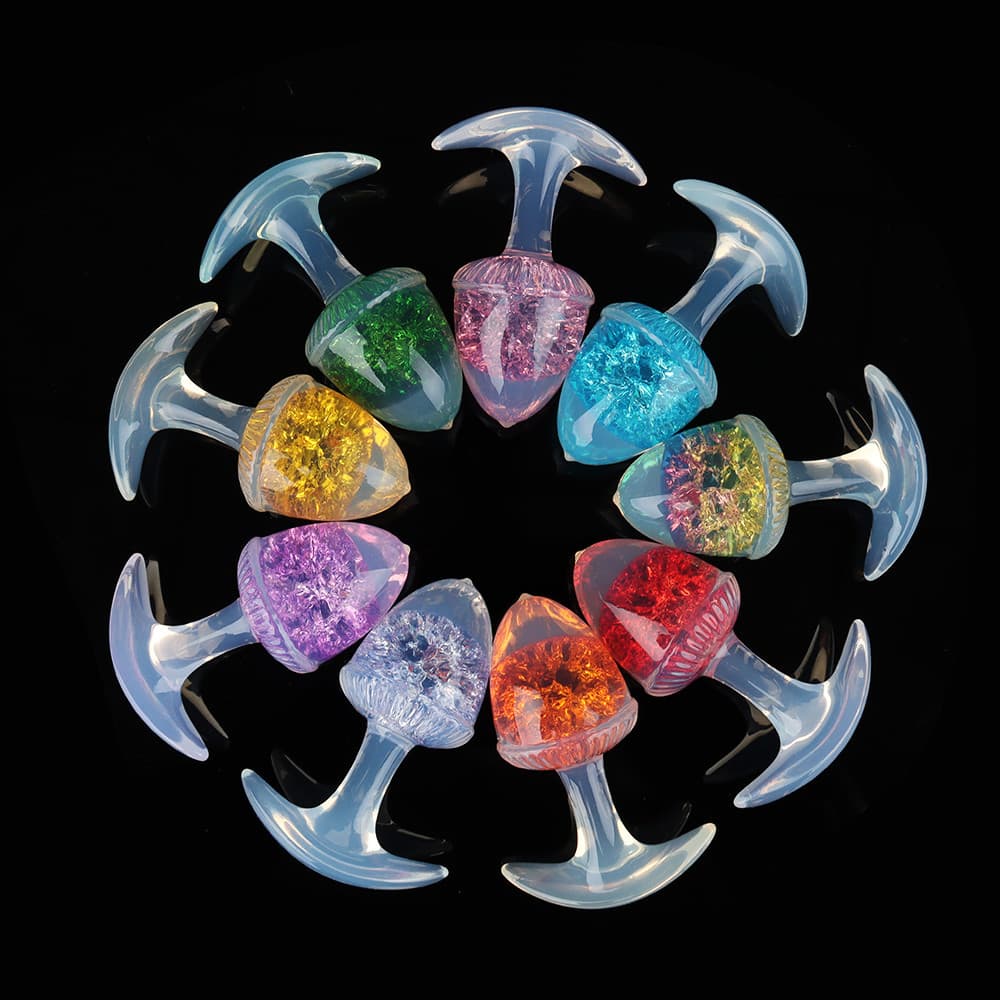 栗の形をしたクリスタルアナルプラグ 9色、3サイズ