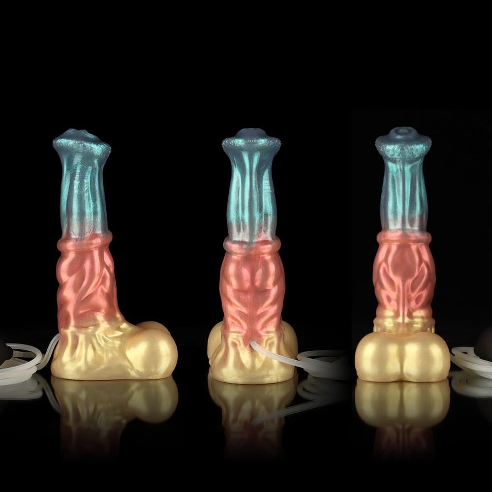 海をイメージした水色とゴールドの「海王」型射精ディルド