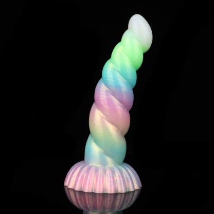 虹色グラデ撚りデザイン、夜光電動振動ディルド