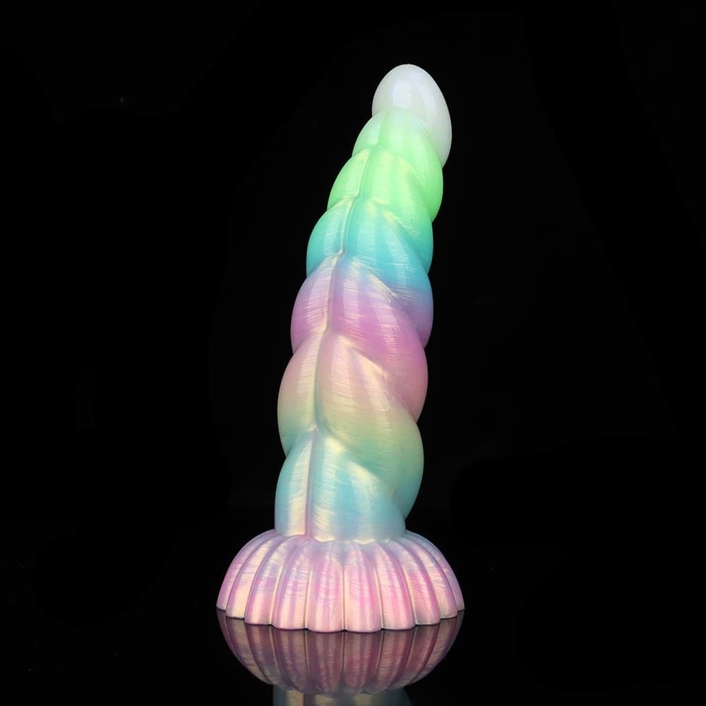 虹色グラデ撚りデザイン、夜光電動振動ディルド