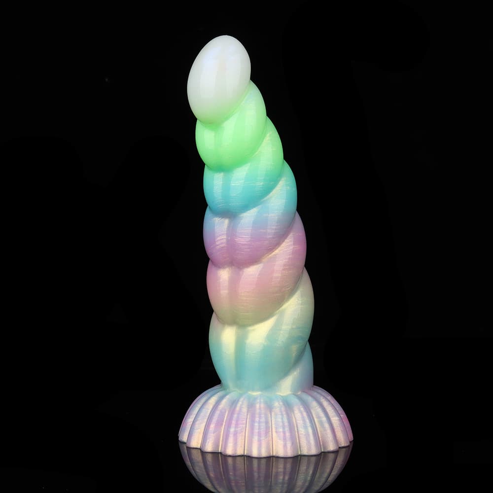 虹色グラデ撚りデザイン、夜光電動振動ディルド