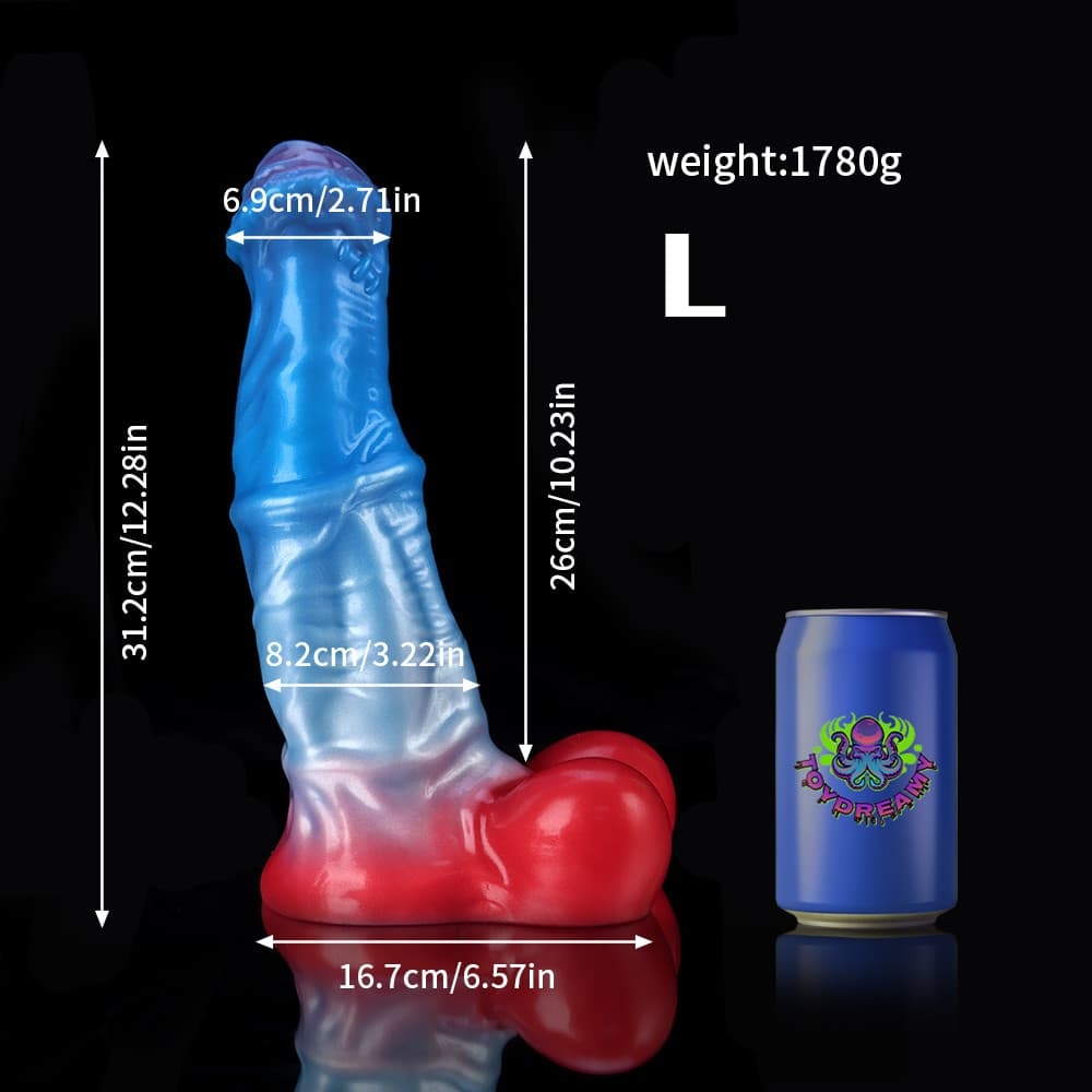 青と赤のグラデーションを持つ白駒風ディルド