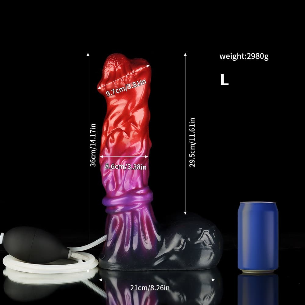 赤と紫の領主風射精ディルド