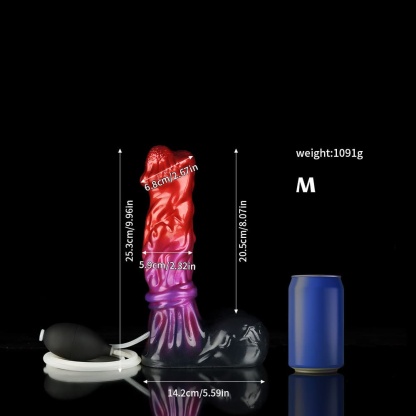 赤と紫の領主風射精ディルド