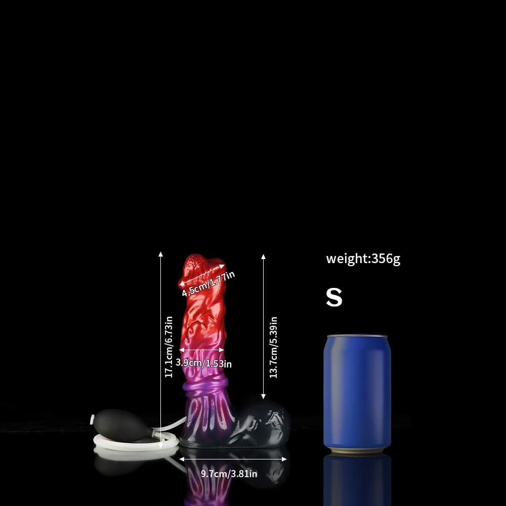赤と紫の領主風射精ディルド