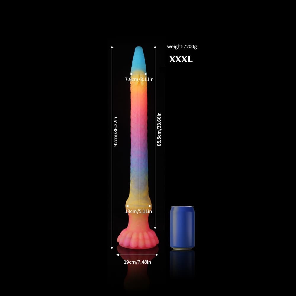 カラフルな夜光グラデーションのウナギ風夜光ディルド