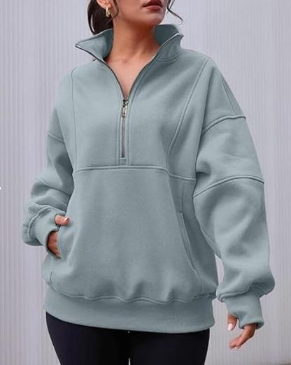 New Autumn And Winter Zipper Fitting Bag Plus Velvet Sweatshirt For Women Loose