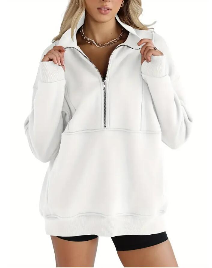 New Autumn And Winter Zipper Fitting Bag Plus Velvet Sweatshirt For Women Loose