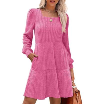 🍂Last Day Promotion 49% OFF🔥Womens Square Neck Long Sleeve Fall Dresses Casual Babydoll Sweater Dress
