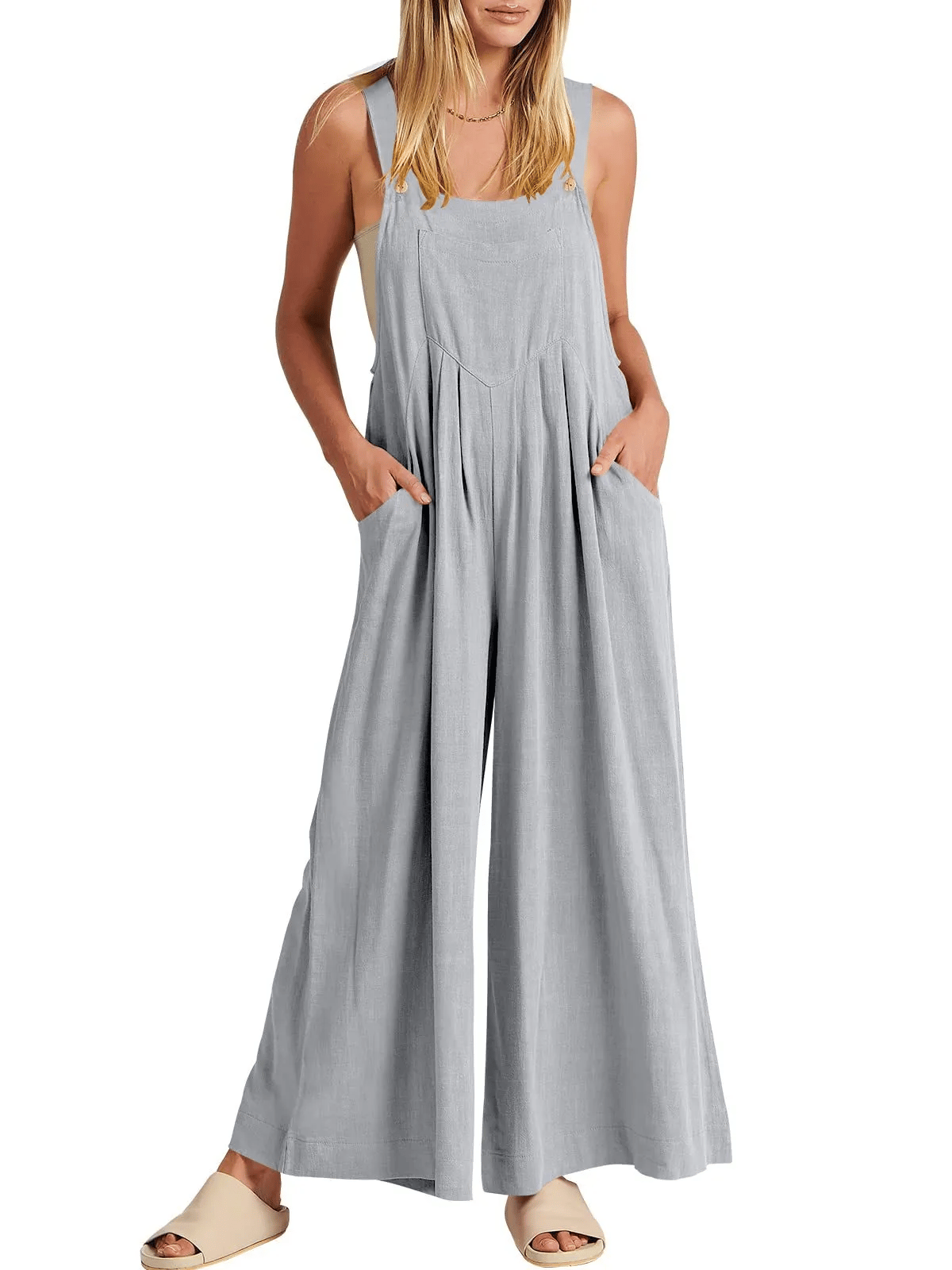 Sleeveless Wide Leg Jumpsuit with Pockets