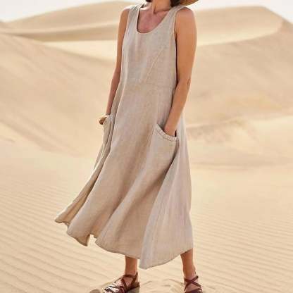 🔥Women's Sleeveless Cotton And Polyester Dress