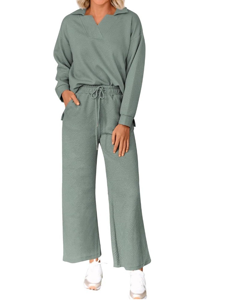  Solid Color Texture Fashion Casual Suit Autumn Long-Sleeved Sweatshirt And Trousers Two-Piece Set