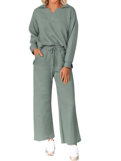  Solid Color Texture Fashion Casual Suit Autumn Long-Sleeved Sweatshirt And Trousers Two-Piece Set