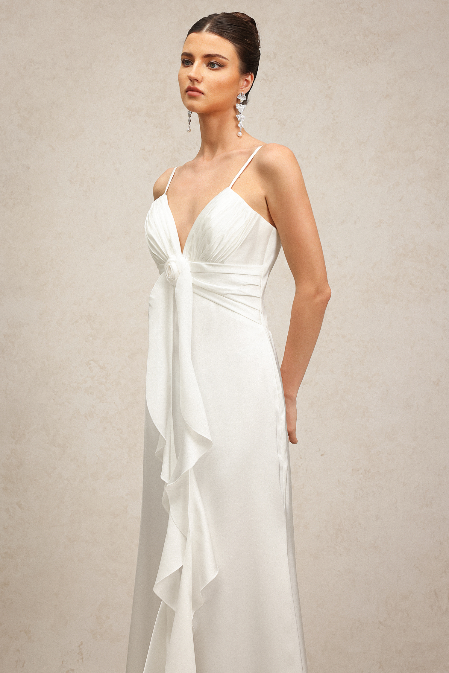Sleeveless V-Neck Flowers Flounce Maxi Dress