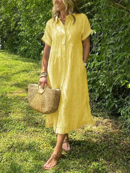 NEW🔥 Striped Lapel Button Down Shirt Dress | With Functional Pockets