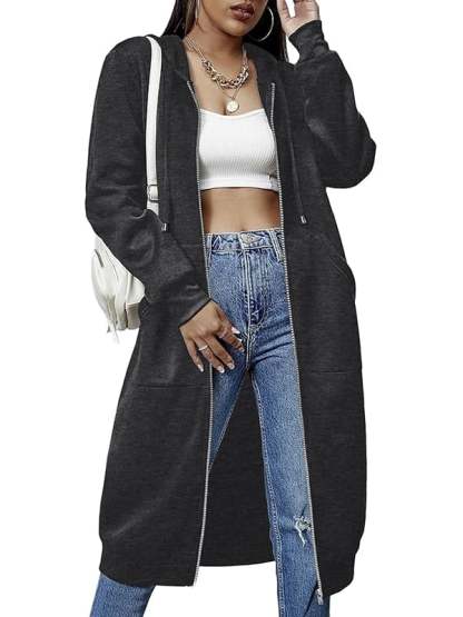 Women Casual Zip up Polyester Hoodies