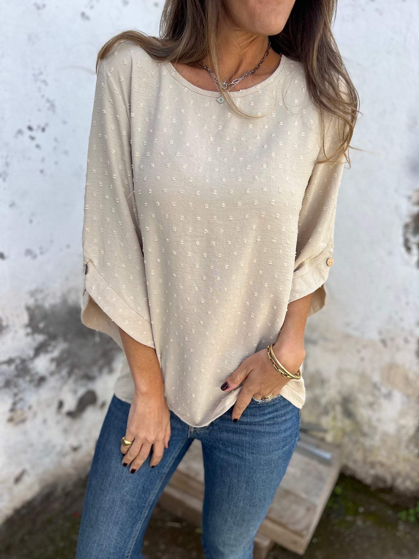 🔥 Round Neck Embroidered Large Cuffs Casual Shirt