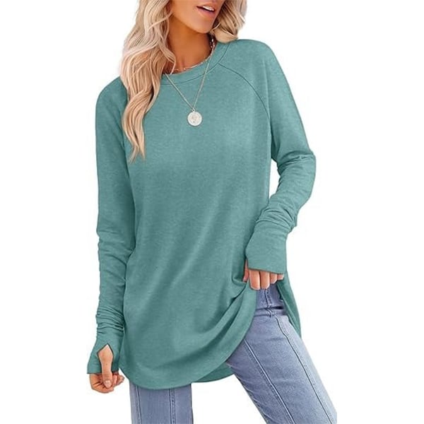 🔥HOT SALE-BUY 2 FREE SHIPPING🔥Womens Tunic Tops to Wear with Leggings Long Sleeve Thumb Hole Shirts Crew Neck Curved Hem