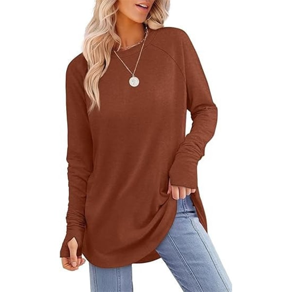 🔥HOT SALE-BUY 2 FREE SHIPPING🔥Womens Tunic Tops to Wear with Leggings Long Sleeve Thumb Hole Shirts Crew Neck Curved Hem