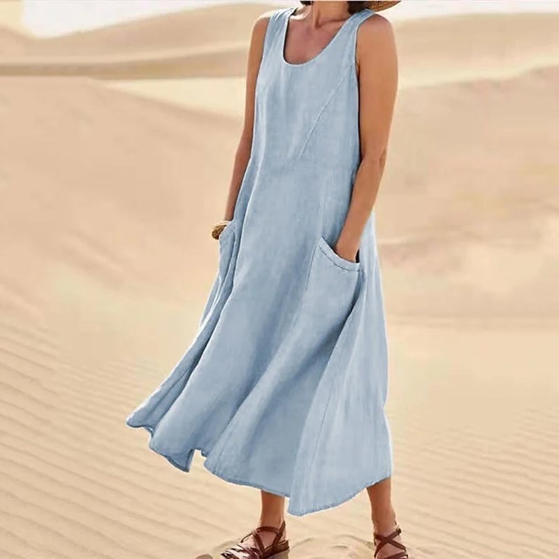 🔥Women's Sleeveless Cotton And Polyester Dress